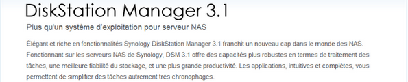 DSM 3.1 DSM 3.1 Mise à jour chez Synology