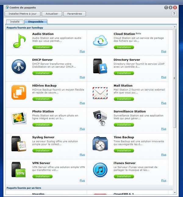 paquets application Synology NAS DSM paquets application Synology NAS DSM Test du Synology DS412+