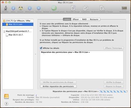 reparation reparation VMware OS X 10.7.5 sous Windows