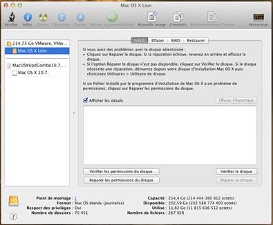 utilitaire disque utilitaire disque VMware OS X 10.7.5 sous Windows