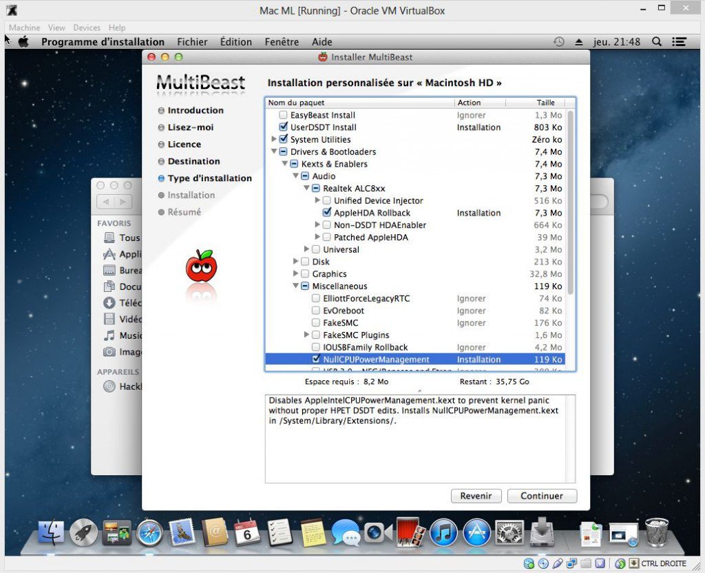 MultiBeast installation personnalisee 1024x832 Comment installer OS X sur votre PC avec VirtualBox ?