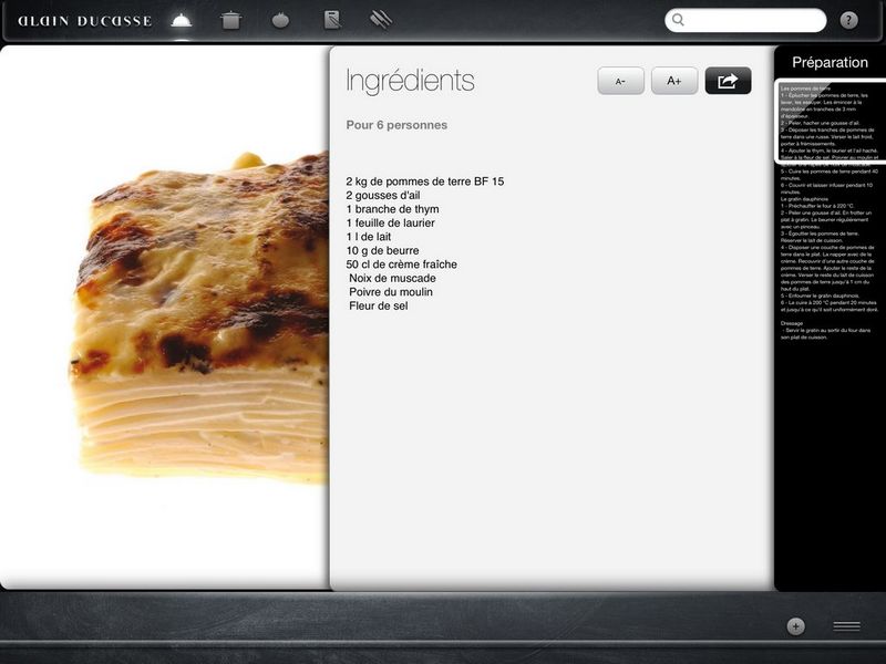 alain ducasse gratin Application exceptionnelle pour des mets dexception