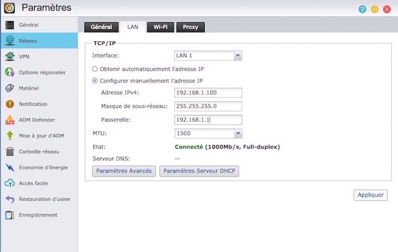 NAS - Mettre une adresse IP fixe - Cachem
